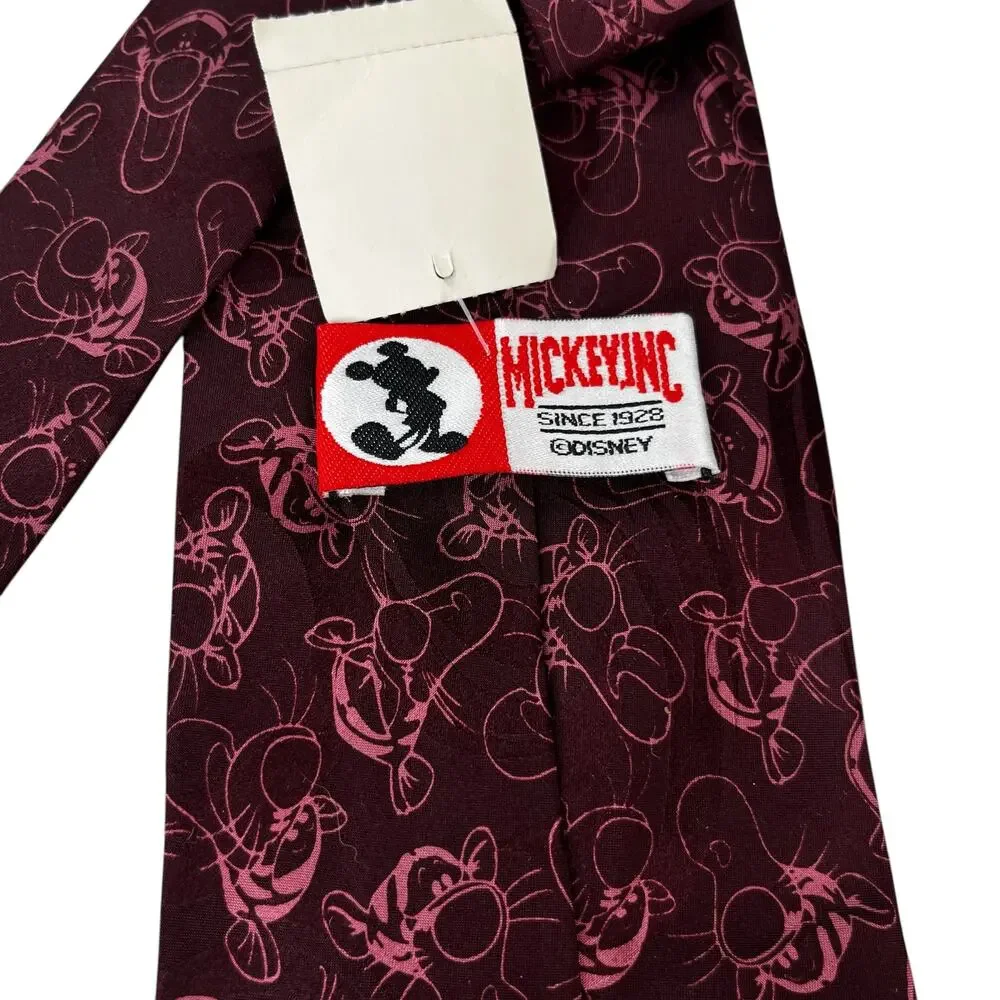 Vintage Disney Mickey Inc. Tigger Tie 100% Silk Burgundy Red New
